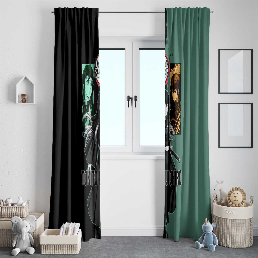 Muichiro Tokito from Demon Slayer Window Curtain with Green and Black Mist Background and Dual Character Manga Style Design - The Mazicc