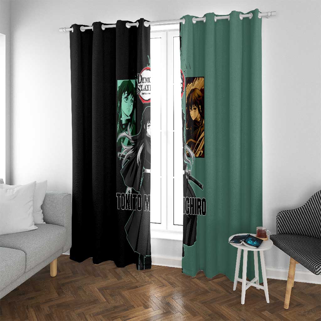 Muichiro Tokito from Demon Slayer Window Curtain with Green and Black Mist Background and Dual Character Manga Style Design - The Mazicc