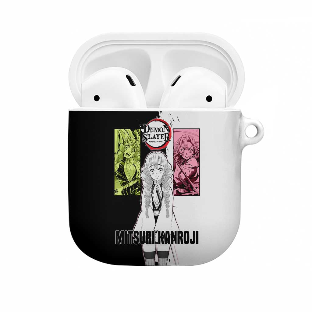 Mitsuri Kanroji from Demon Slayer AirPods Case with Black and White Split Background and Energetic Sword Pose Manga Style Design - The Mazicc
