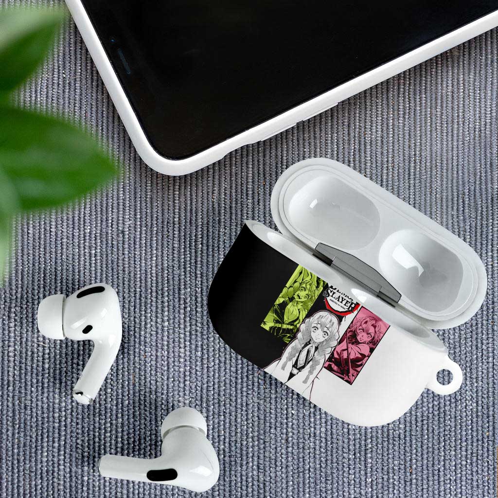 Mitsuri Kanroji from Demon Slayer AirPods Case with Black and White Split Background and Energetic Sword Pose Manga Style Design - The Mazicc