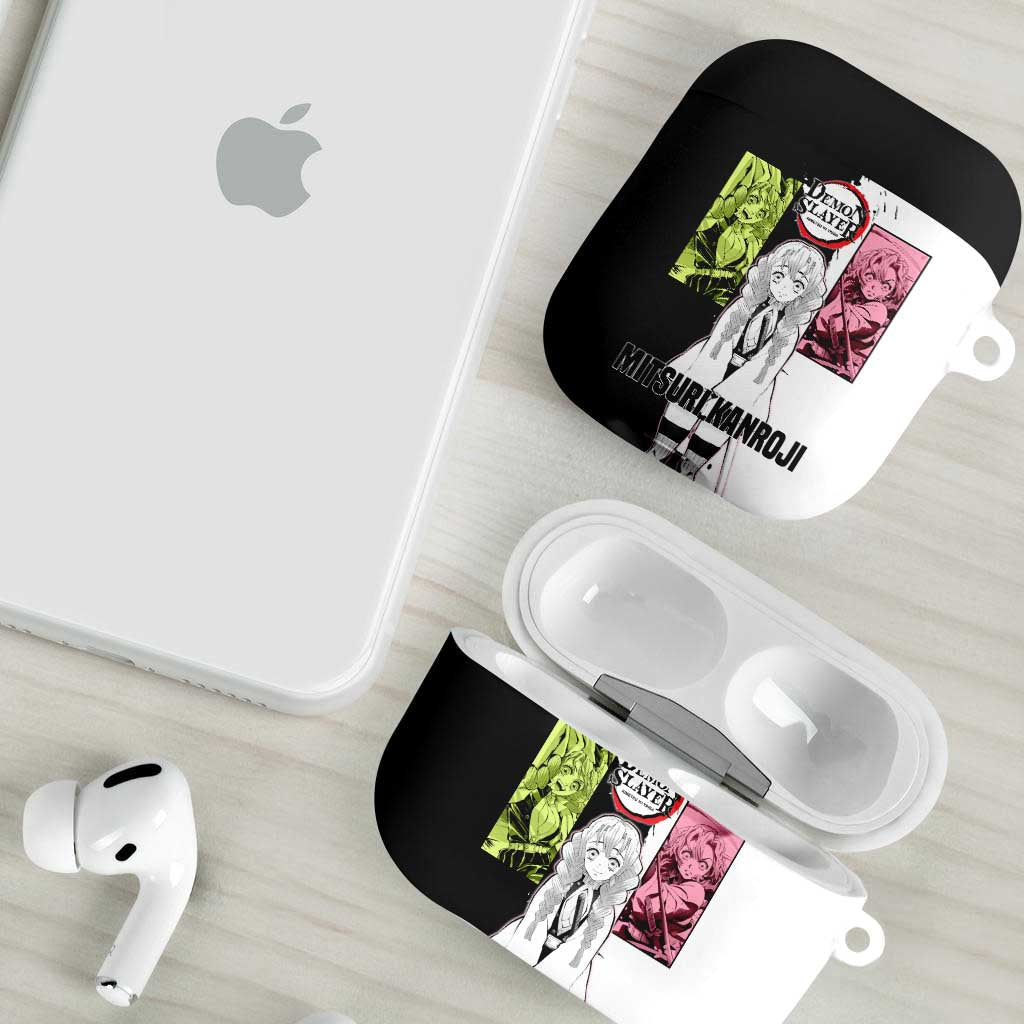 Mitsuri Kanroji from Demon Slayer AirPods Case with Black and White Split Background and Energetic Sword Pose Manga Style Design - The Mazicc
