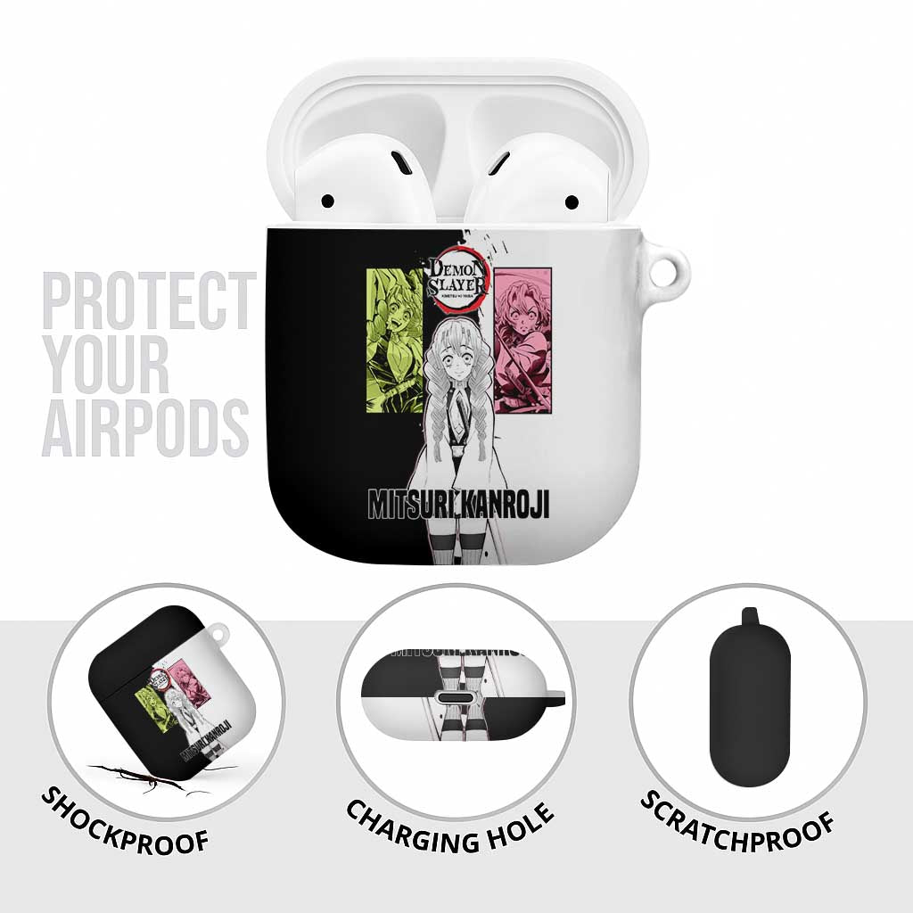 Mitsuri Kanroji from Demon Slayer AirPods Case with Black and White Split Background and Energetic Sword Pose Manga Style Design - The Mazicc