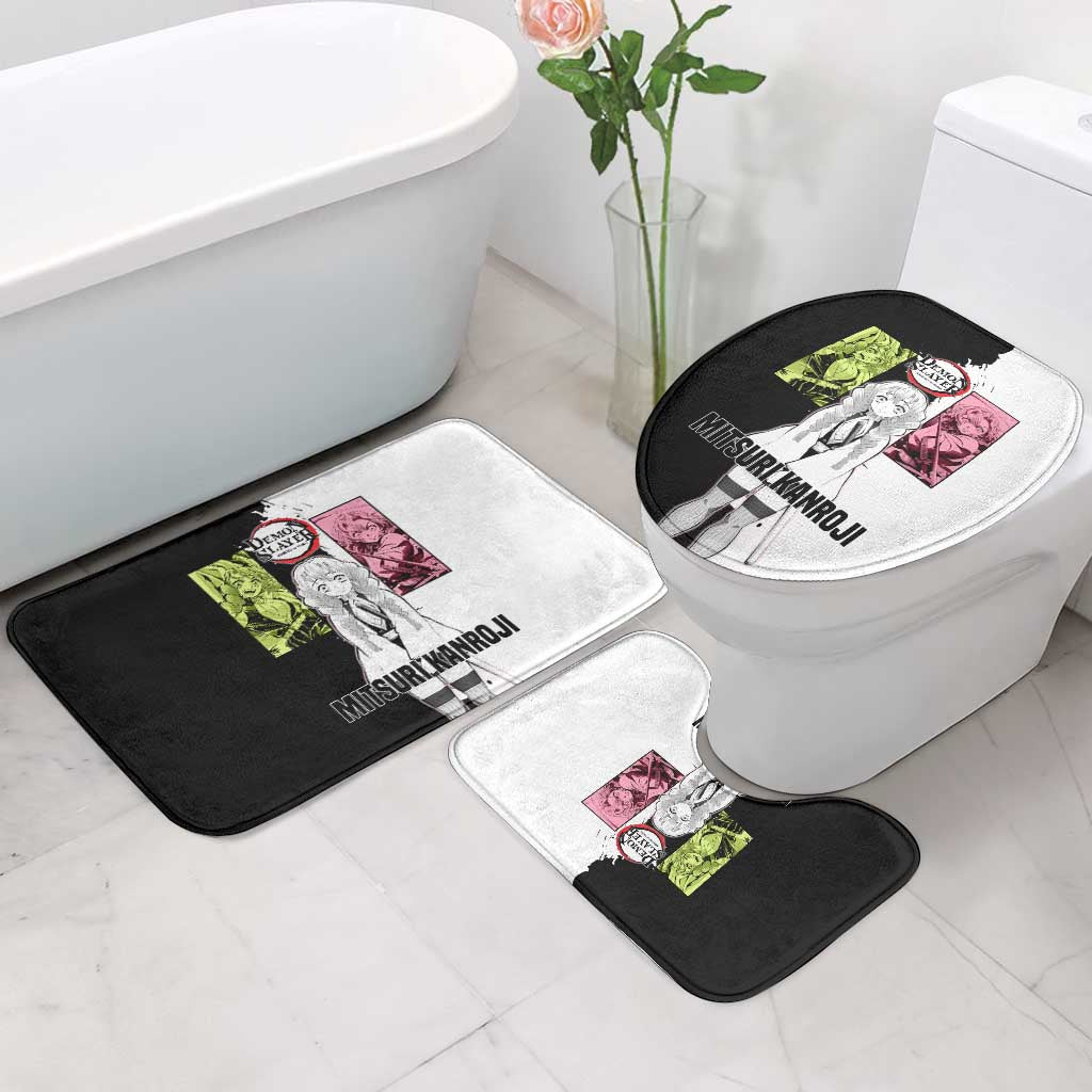 Mitsuri Kanroji from Demon Slayer Bathroom Set with Black and White Split Background and Energetic Sword Pose Manga Style Design - The Mazicc