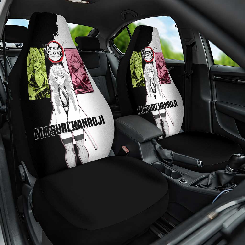 Mitsuri Kanroji from Demon Slayer Car Seat Cover with Black and White Split Background and Energetic Sword Pose Manga Style Design - The Mazicc