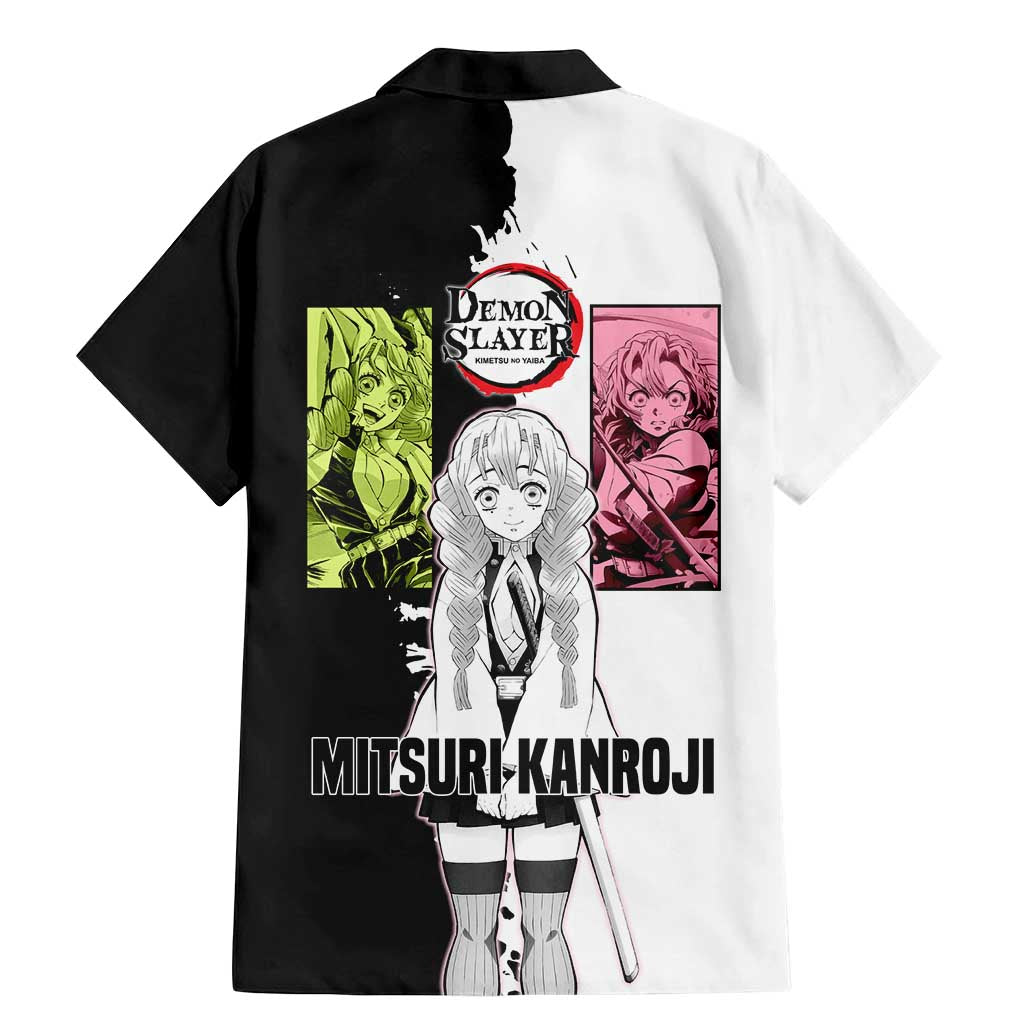 Mitsuri Kanroji from Demon Slayer Family Matching Mermaid Dress and Hawaiian Shirt with Black and White Split Background and Energetic Sword Pose Manga Style Design - The Mazicc