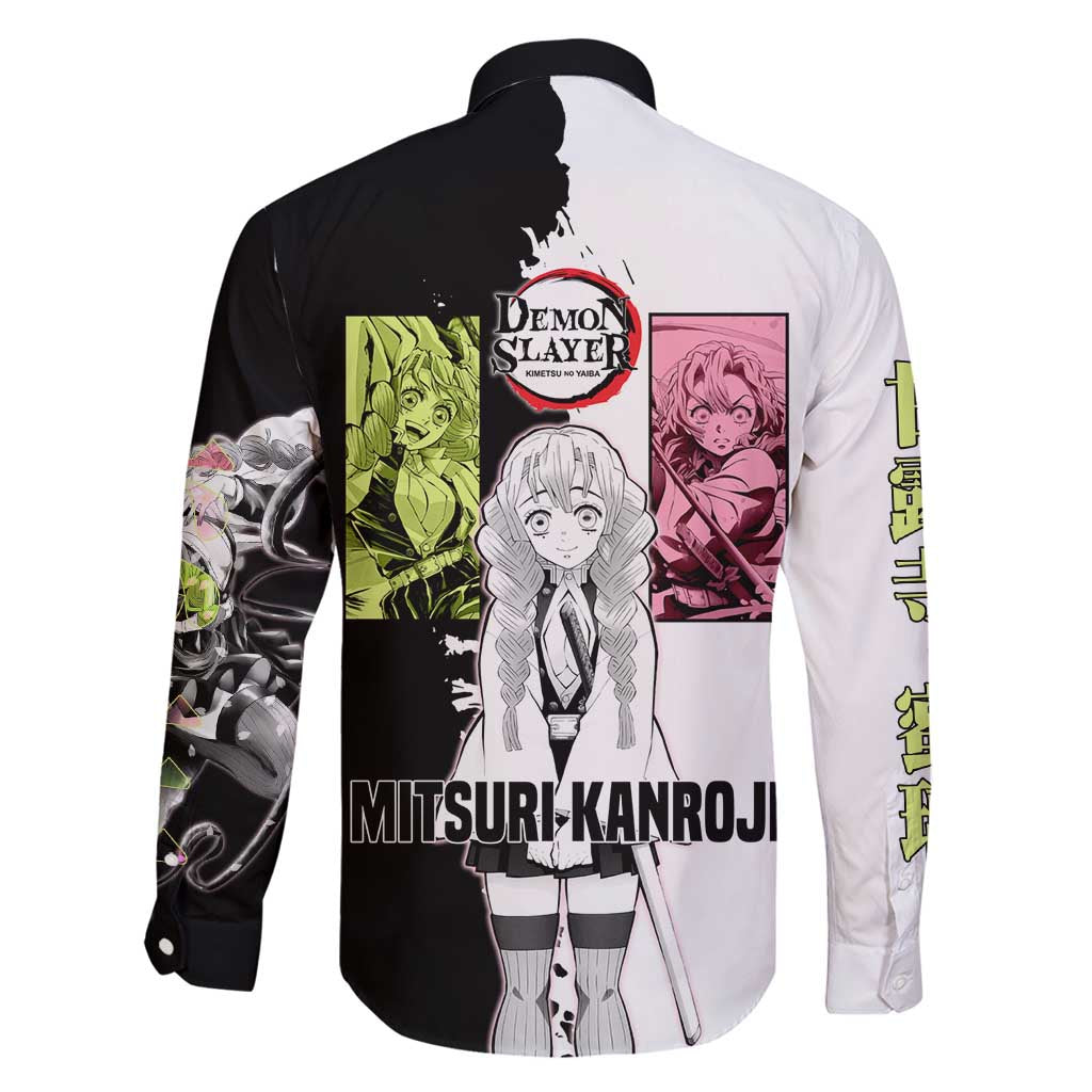 Mitsuri Kanroji from Demon Slayer Family Matching Puletasi and Hawaiian Shirt with Black and White Split Background and Energetic Sword Pose Manga Style Design - The Mazicc