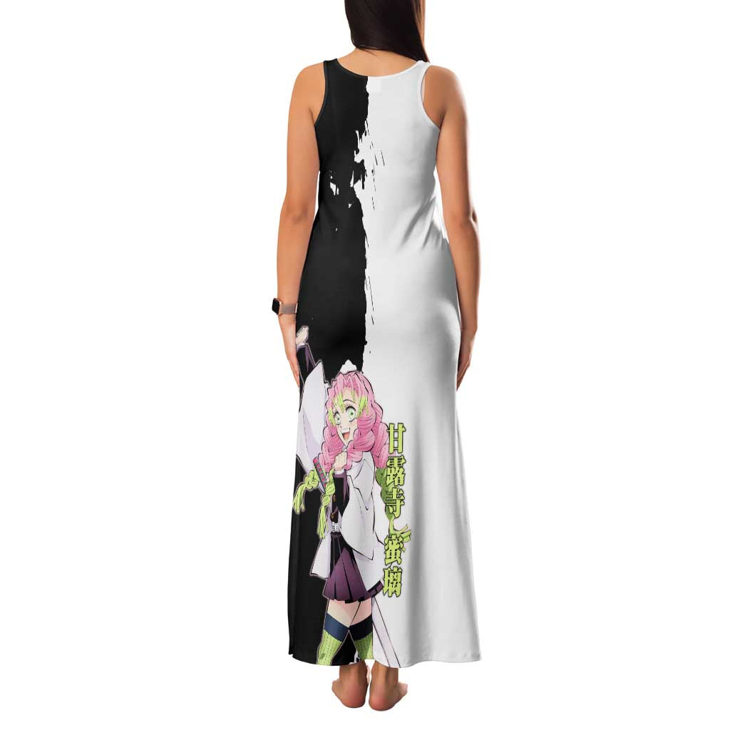 Mitsuri Kanroji from Demon Slayer Family Matching Tank Maxi Dress and Hawaiian Shirt with Black and White Split Background and Energetic Sword Pose Manga Style Design - The Mazicc