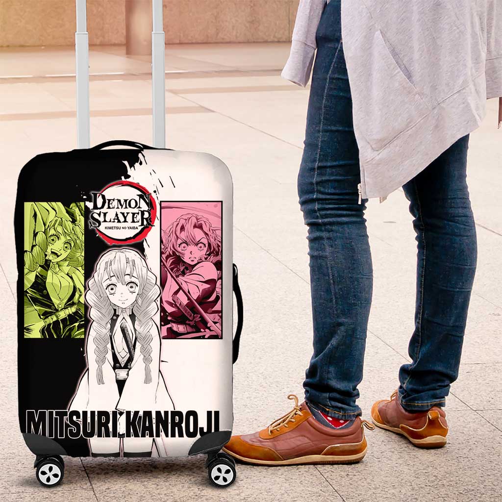 Mitsuri Kanroji from Demon Slayer Luggage Cover with Black and White Split Background and Energetic Sword Pose Manga Style Design - The Mazicc