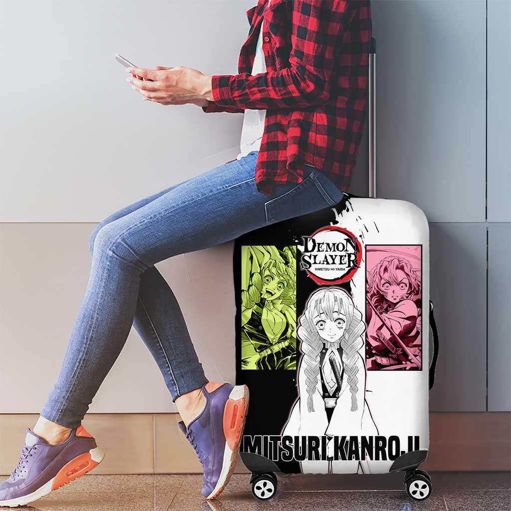Mitsuri Kanroji from Demon Slayer Luggage Cover with Black and White Split Background and Energetic Sword Pose Manga Style Design - The Mazicc