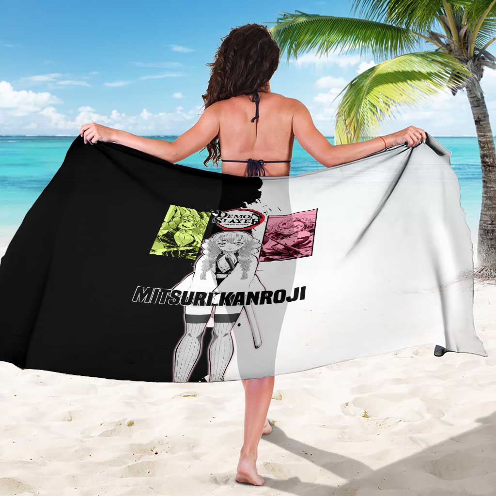 Mitsuri Kanroji from Demon Slayer Sarong with Black and White Split Background and Energetic Sword Pose Manga Style Design - The Mazicc