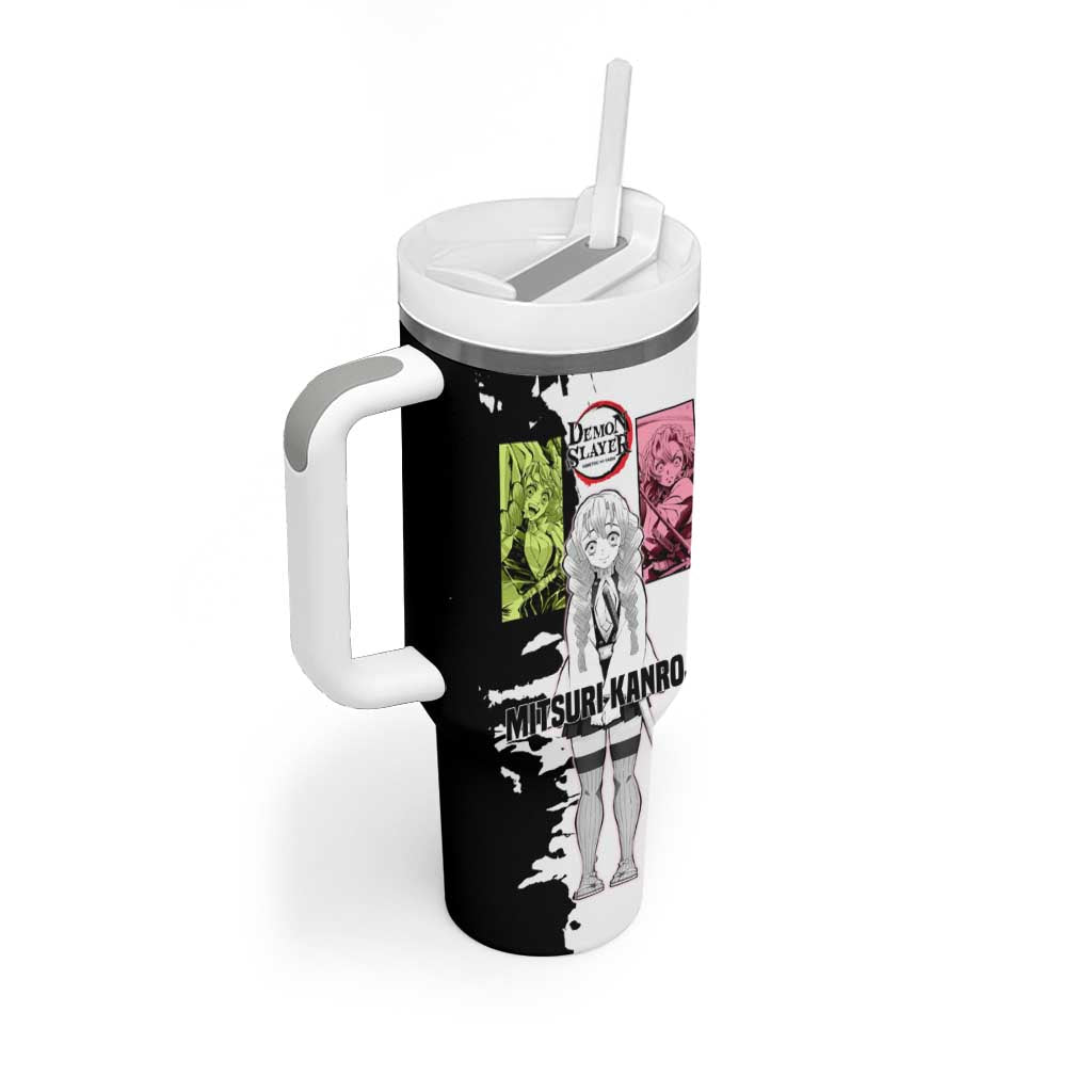 Mitsuri Kanroji from Demon Slayer Tumbler With Handle with Black and White Split Background and Energetic Sword Pose Manga Style Design - The Mazicc