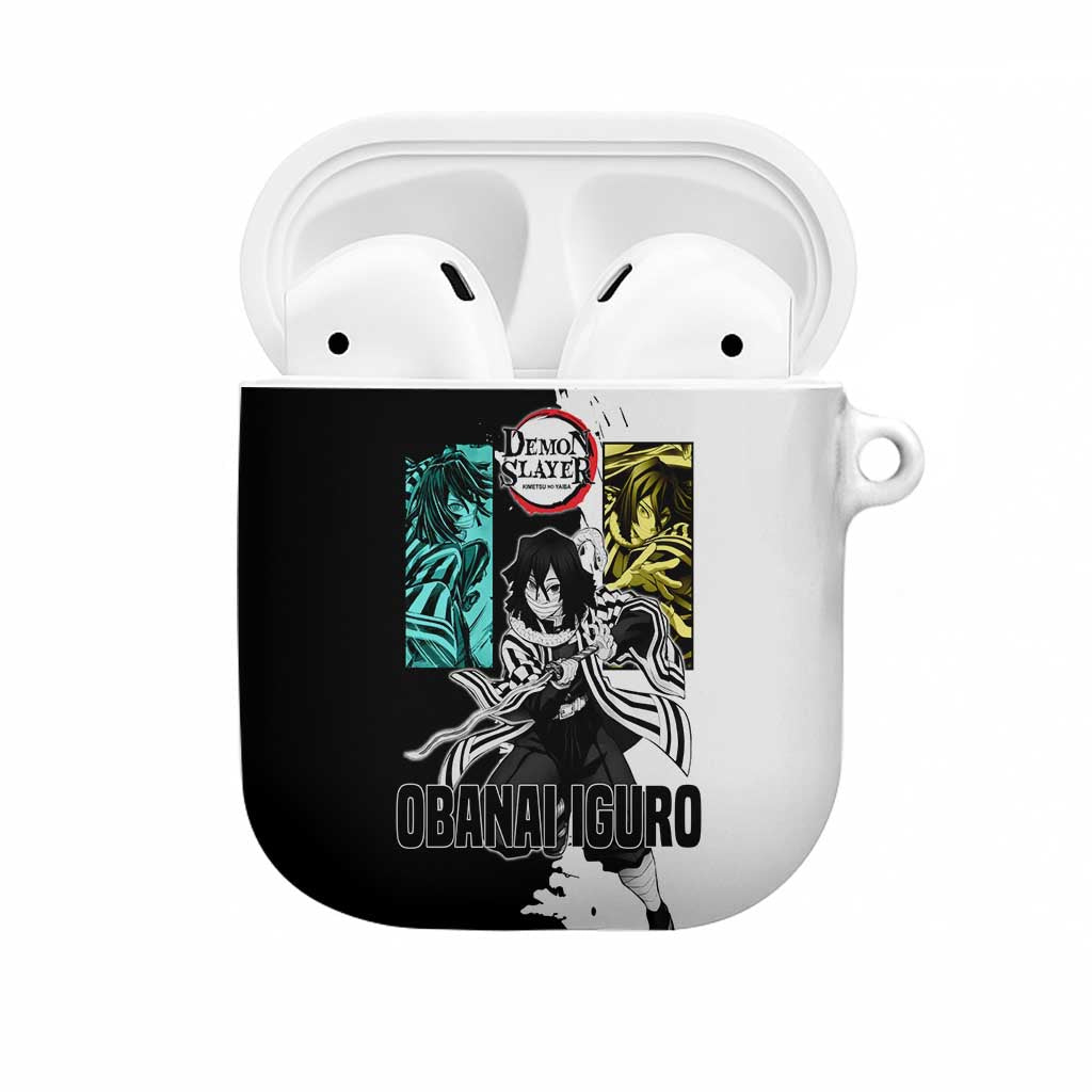 Obanai Iguro from Demon Slayer AirPods Case with Black and White Contrast Background and Serpent-Themed Manga Style Design - The Mazicc
