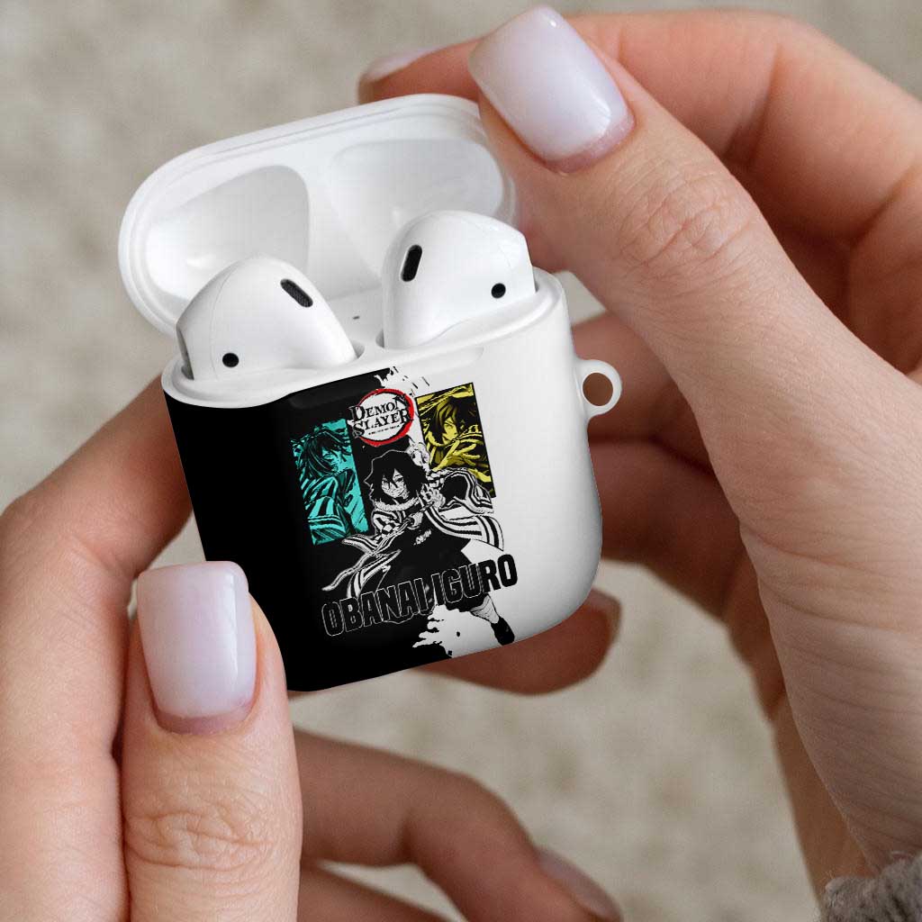 Obanai Iguro from Demon Slayer AirPods Case with Black and White Contrast Background and Serpent-Themed Manga Style Design - The Mazicc