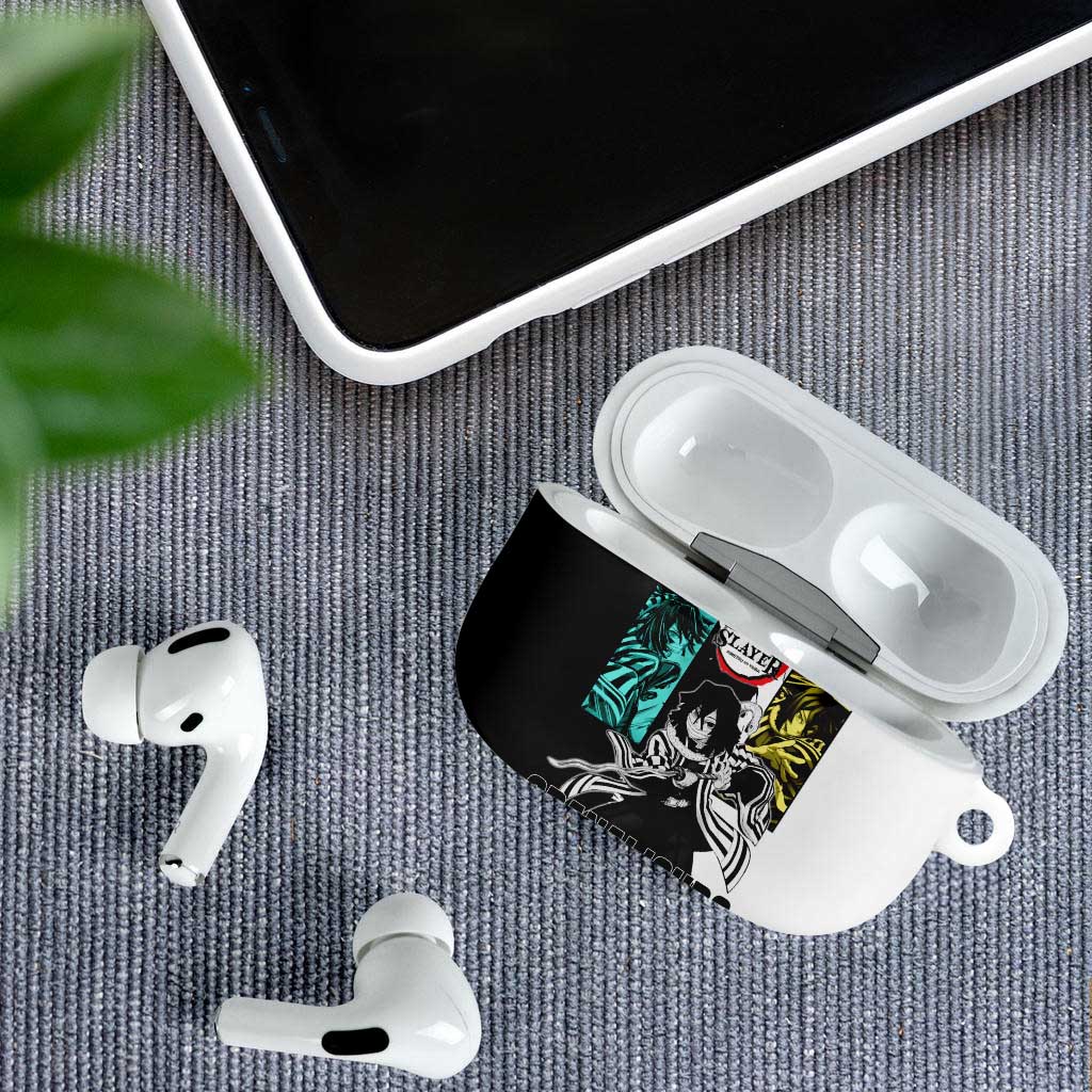 Obanai Iguro from Demon Slayer AirPods Case with Black and White Contrast Background and Serpent-Themed Manga Style Design - The Mazicc