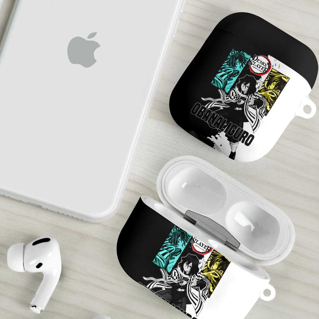 Obanai Iguro from Demon Slayer AirPods Case with Black and White Contrast Background and Serpent-Themed Manga Style Design - The Mazicc