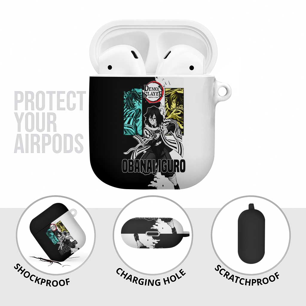 Obanai Iguro from Demon Slayer AirPods Case with Black and White Contrast Background and Serpent-Themed Manga Style Design - The Mazicc