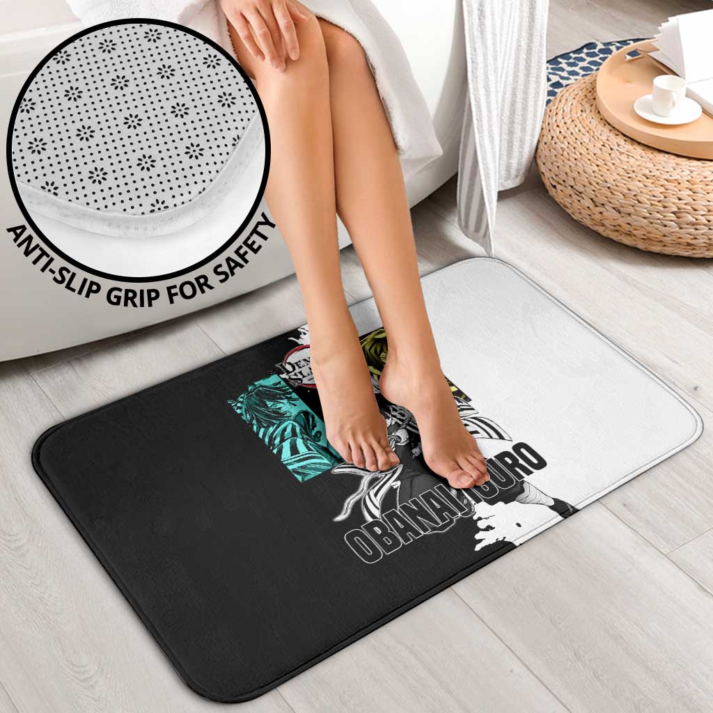 Obanai Iguro from Demon Slayer Bathroom Set with Black and White Contrast Background and Serpent-Themed Manga Style Design - The Mazicc