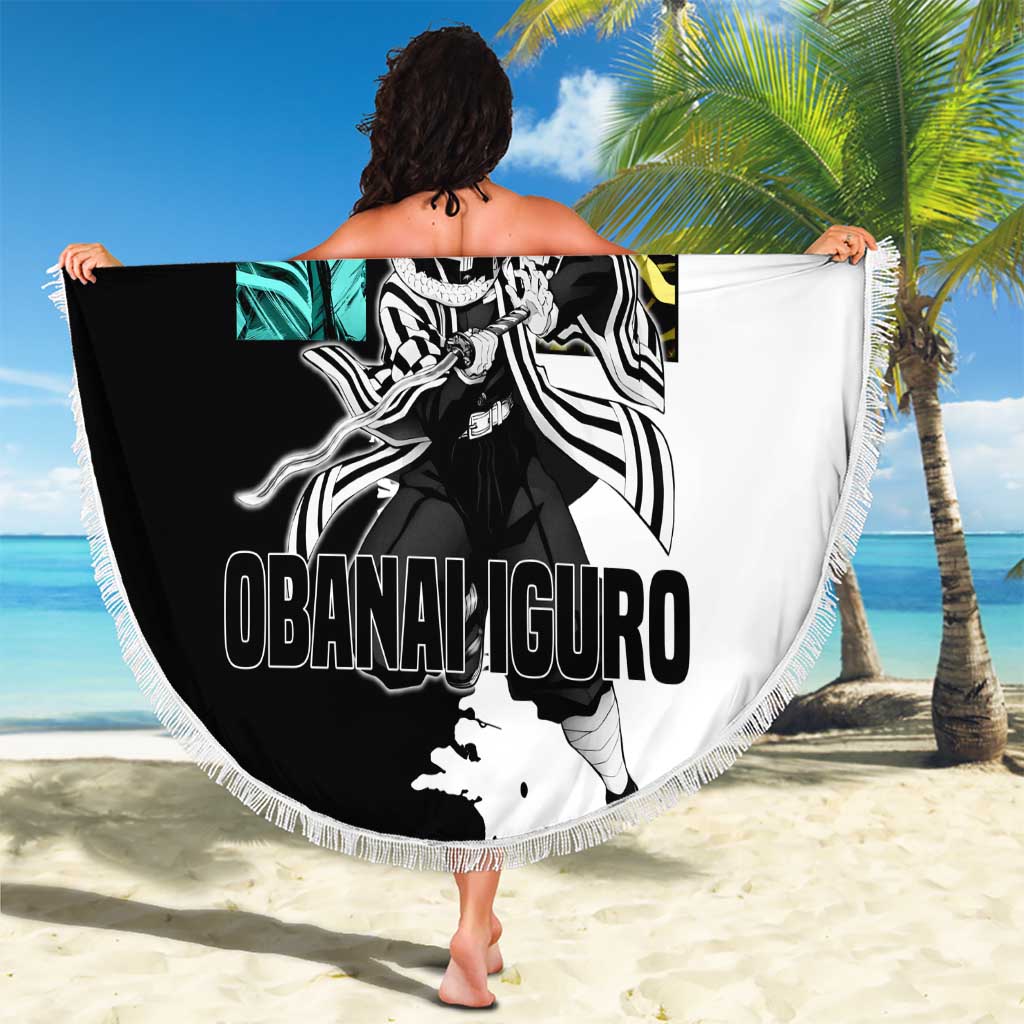 Obanai Iguro from Demon Slayer Beach Blanket with Black and White Contrast Background and Serpent-Themed Manga Style Design - The Mazicc