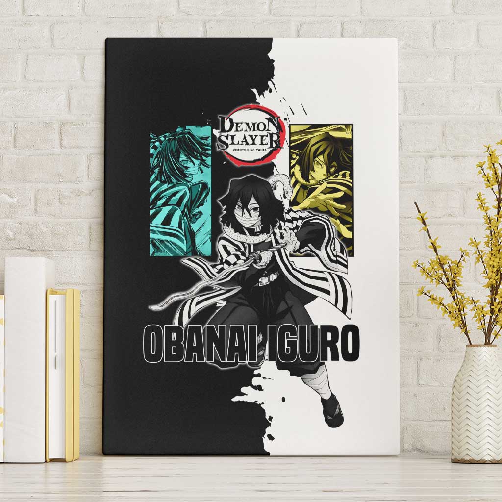 Obanai Iguro from Demon Slayer Canvas Wall Art with Black and White Contrast Background and Serpent-Themed Manga Style Design - The Mazicc