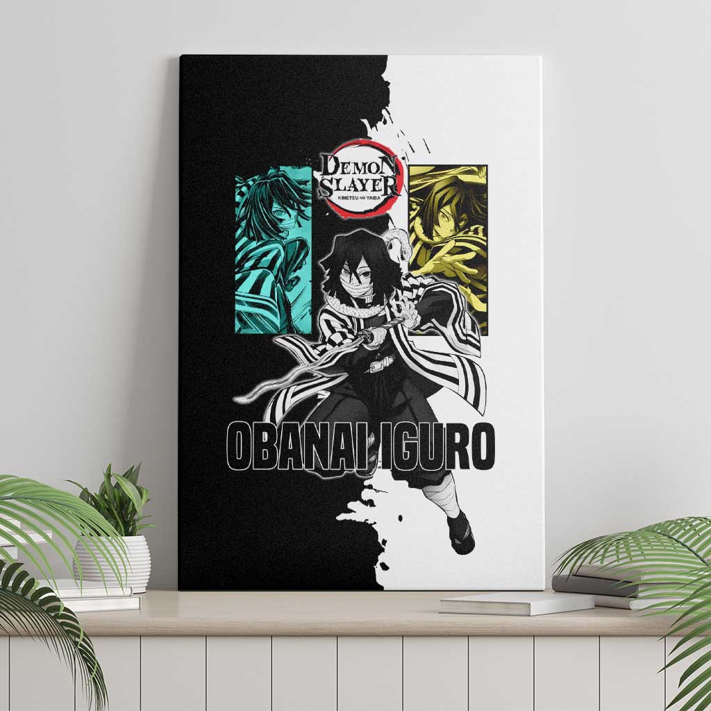 Obanai Iguro from Demon Slayer Canvas Wall Art with Black and White Contrast Background and Serpent-Themed Manga Style Design - The Mazicc