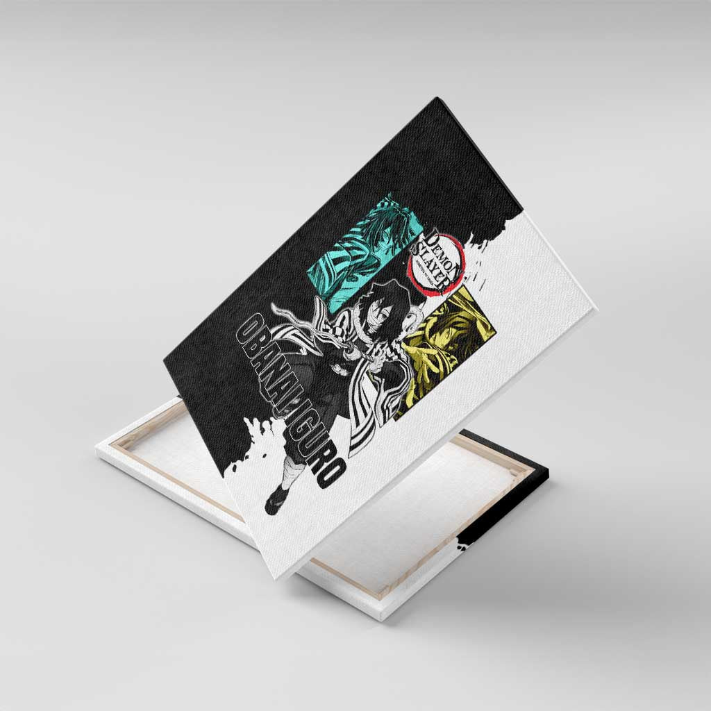 Obanai Iguro from Demon Slayer Canvas Wall Art with Black and White Contrast Background and Serpent-Themed Manga Style Design - The Mazicc