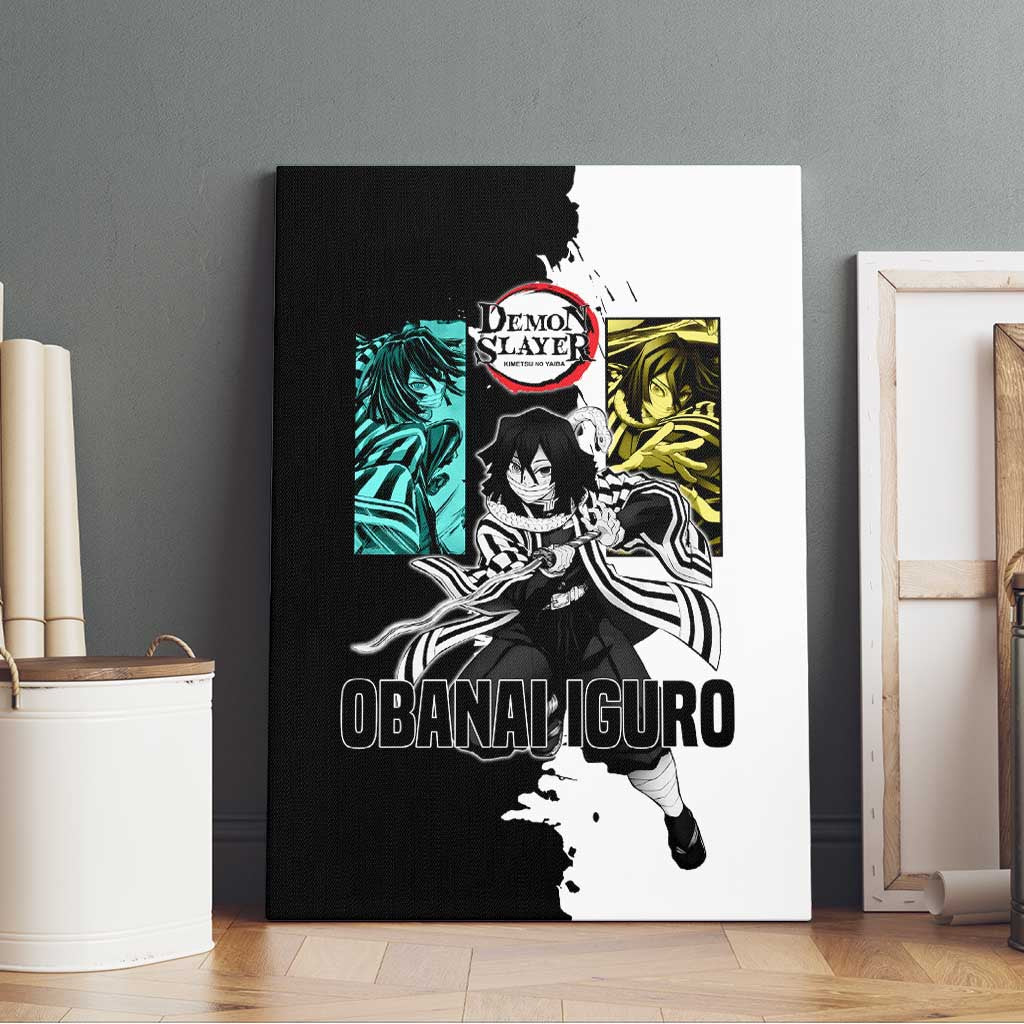 Obanai Iguro from Demon Slayer Canvas Wall Art with Black and White Contrast Background and Serpent-Themed Manga Style Design - The Mazicc