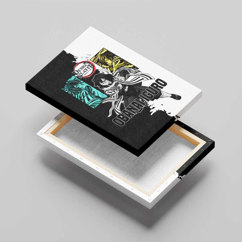 Obanai Iguro from Demon Slayer Canvas Wall Art with Black and White Contrast Background and Serpent-Themed Manga Style Design - The Mazicc