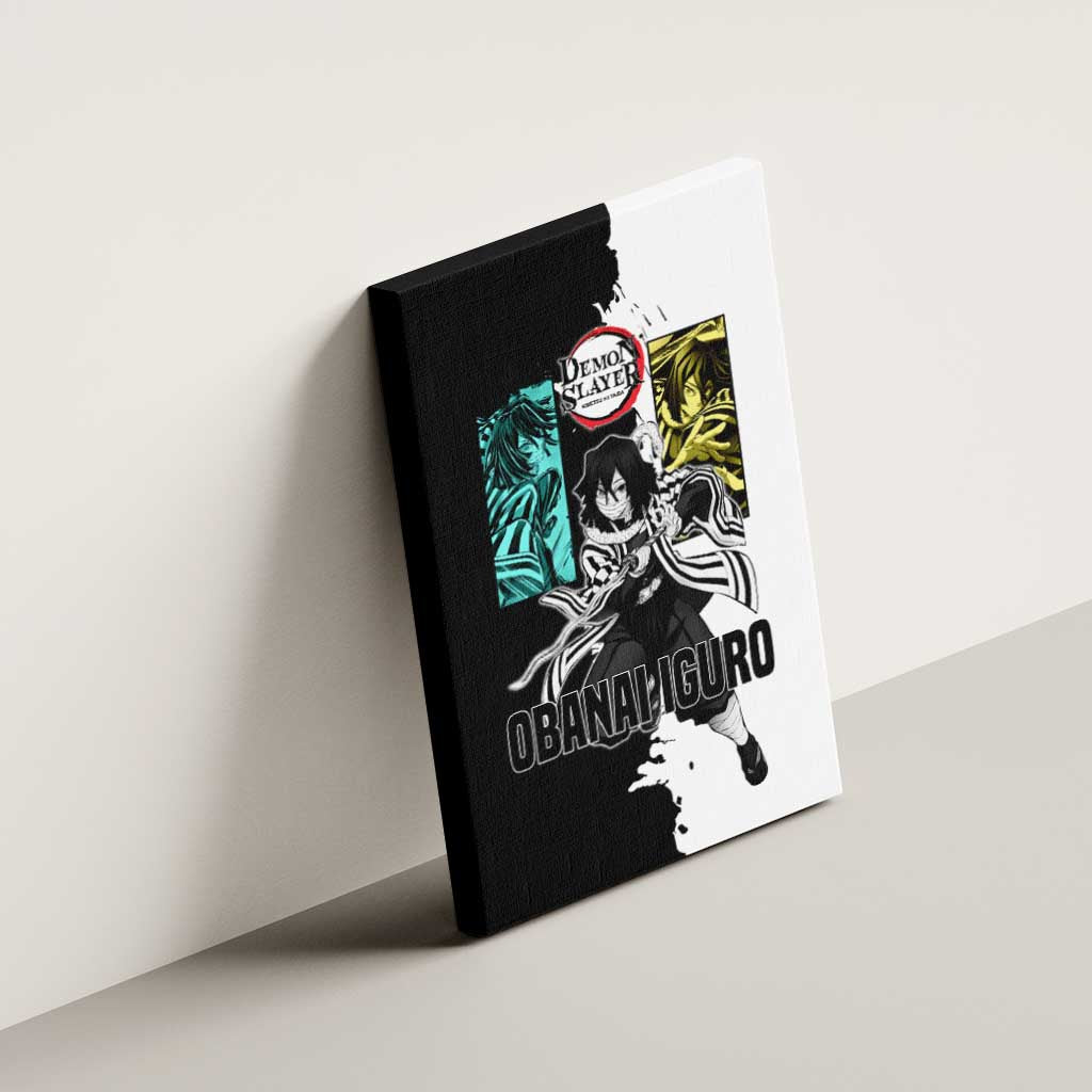 Obanai Iguro from Demon Slayer Canvas Wall Art with Black and White Contrast Background and Serpent-Themed Manga Style Design - The Mazicc