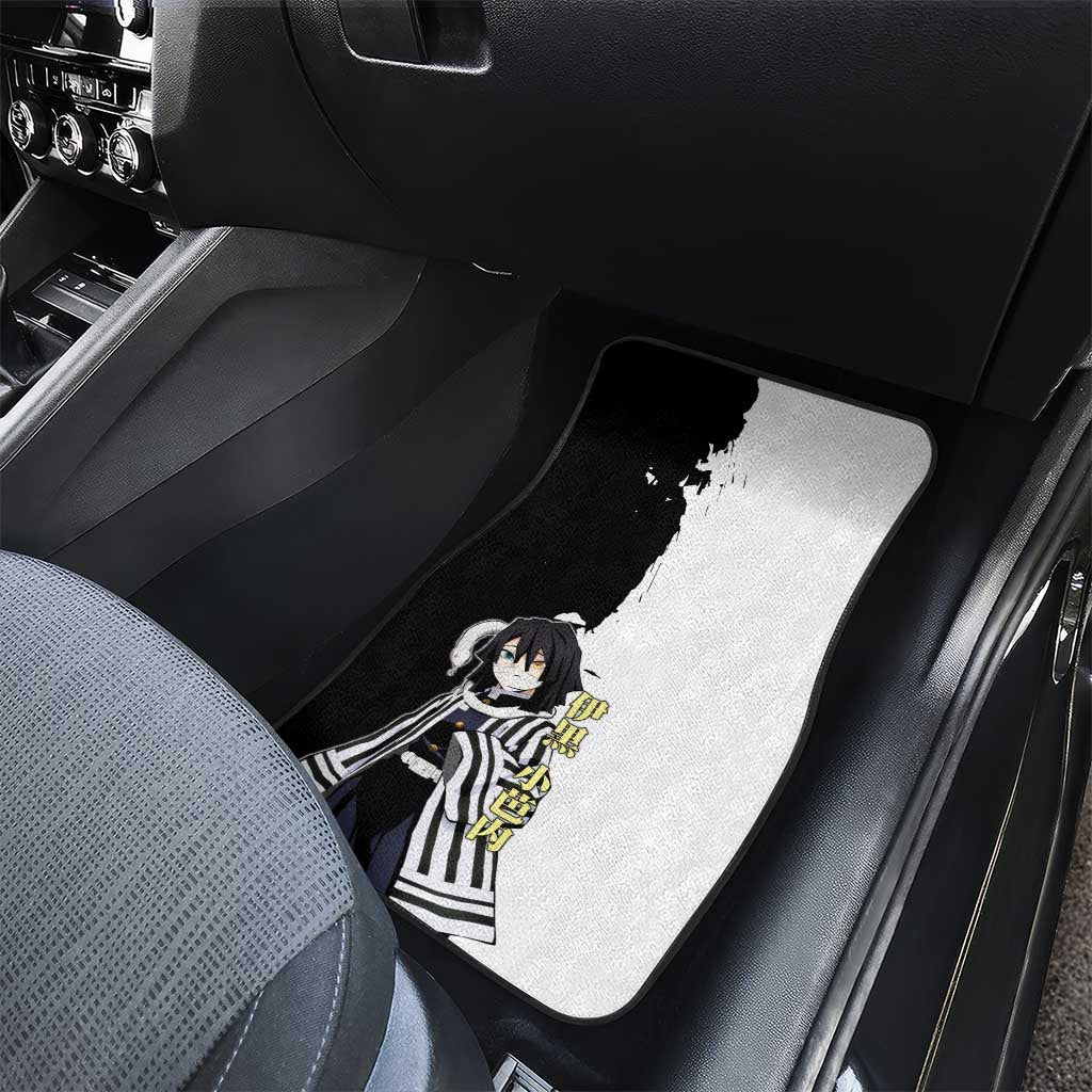Obanai Iguro from Demon Slayer Car Mats with Black and White Contrast Background and Serpent-Themed Manga Style Design - The Mazicc