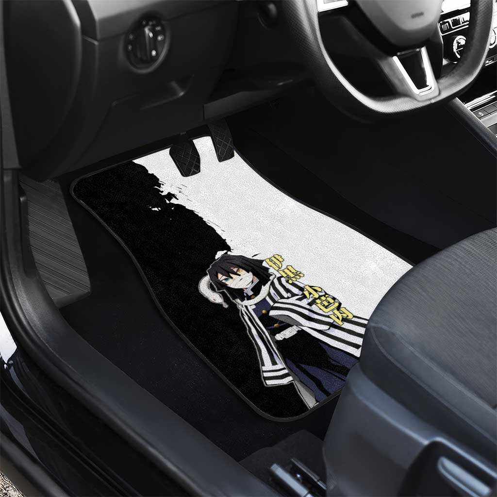 Obanai Iguro from Demon Slayer Car Mats with Black and White Contrast Background and Serpent-Themed Manga Style Design - The Mazicc