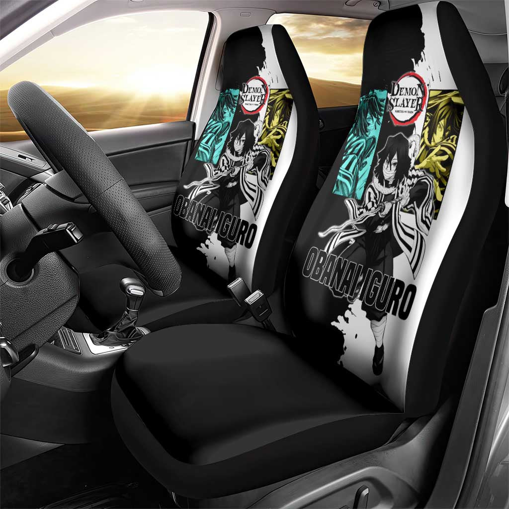 Obanai Iguro from Demon Slayer Car Seat Cover with Black and White Contrast Background and Serpent-Themed Manga Style Design - The Mazicc