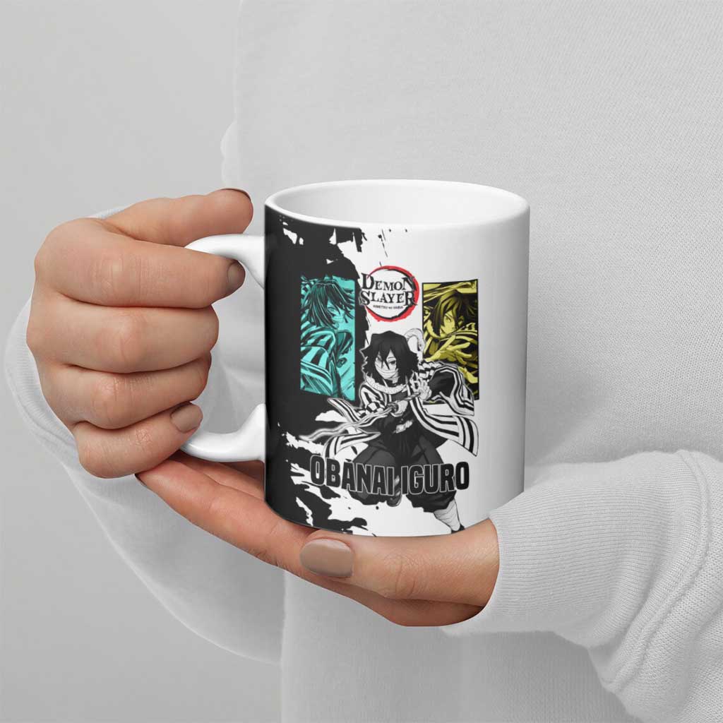 Obanai Iguro from Demon Slayer Ceramic Mug with Black and White Contrast Background and Serpent-Themed Manga Style Design - The Mazicc