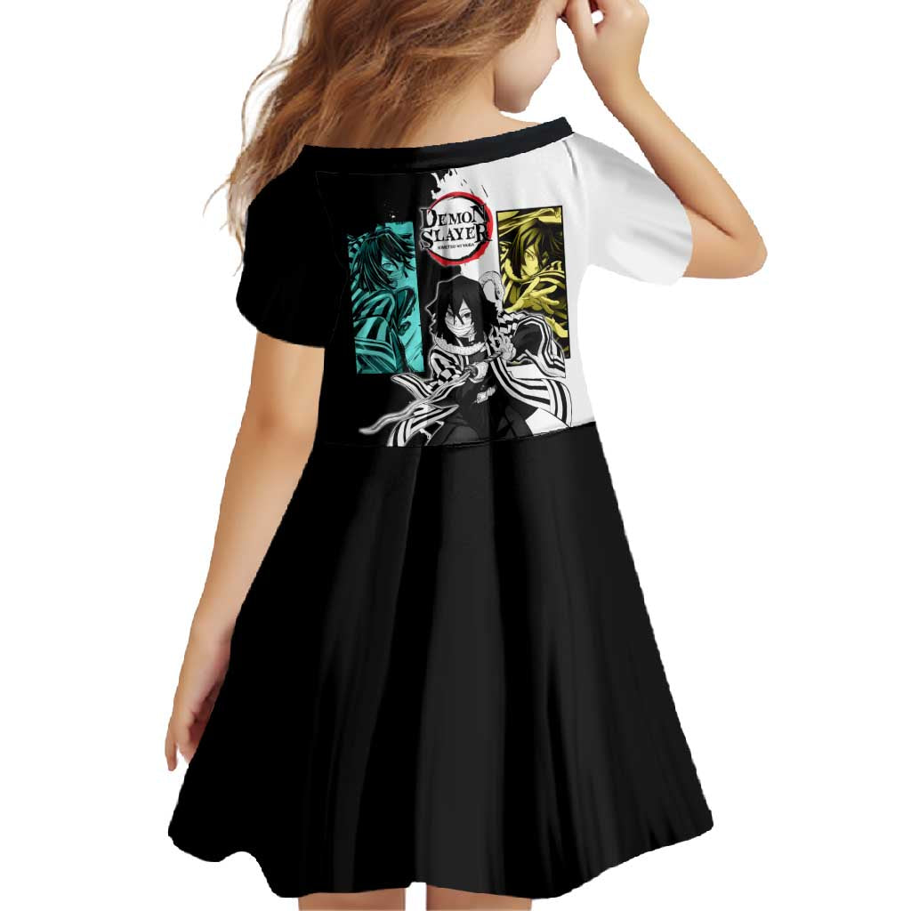 Obanai Iguro from Demon Slayer Family Matching Long Sleeve Bodycon Dress and Hawaiian Shirt with Black and White Contrast Background and Serpent-Themed Manga Style Design - The Mazicc