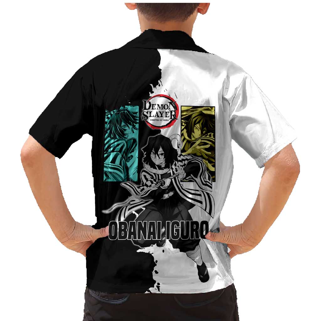 Obanai Iguro from Demon Slayer Family Matching Mermaid Dress and Hawaiian Shirt with Black and White Contrast Background and Serpent-Themed Manga Style Design - The Mazicc