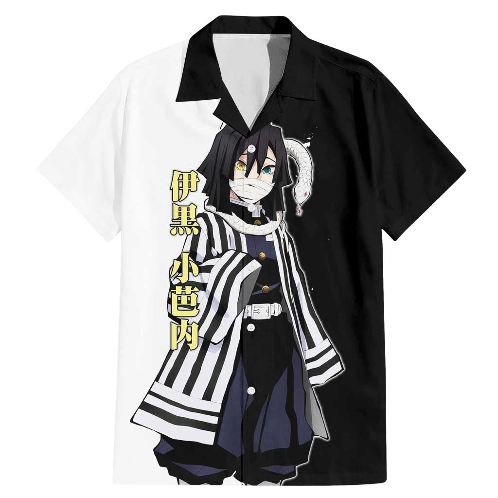 Obanai Iguro from Demon Slayer Family Matching Mermaid Dress and Hawaiian Shirt with Black and White Contrast Background and Serpent-Themed Manga Style Design - The Mazicc