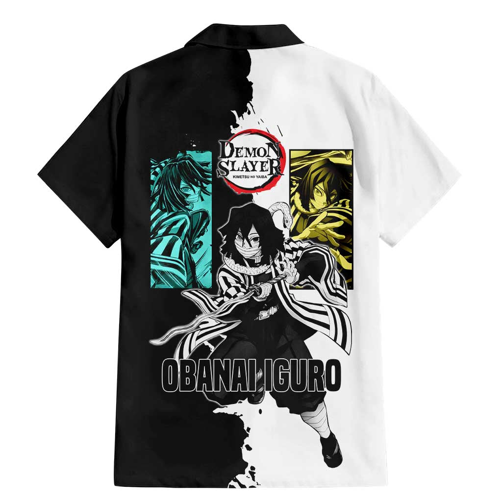 Obanai Iguro from Demon Slayer Family Matching Mermaid Dress and Hawaiian Shirt with Black and White Contrast Background and Serpent-Themed Manga Style Design - The Mazicc