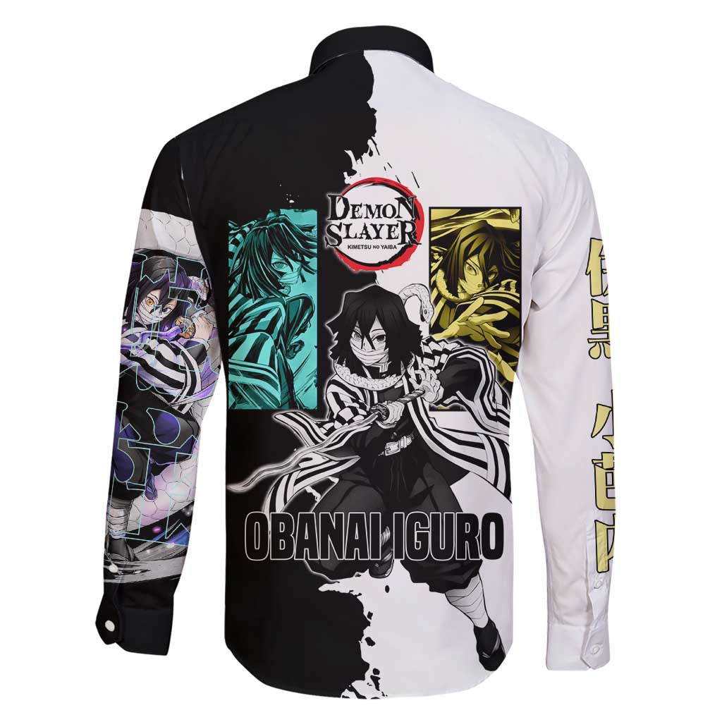 Obanai Iguro from Demon Slayer Family Matching Short Sleeve Bodycon Dress and Hawaiian Shirt with Black and White Contrast Background and Serpent-Themed Manga Style Design - The Mazicc