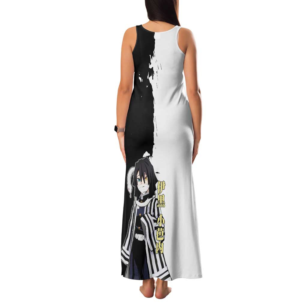 Obanai Iguro from Demon Slayer Family Matching Tank Maxi Dress and Hawaiian Shirt with Black and White Contrast Background and Serpent-Themed Manga Style Design - The Mazicc