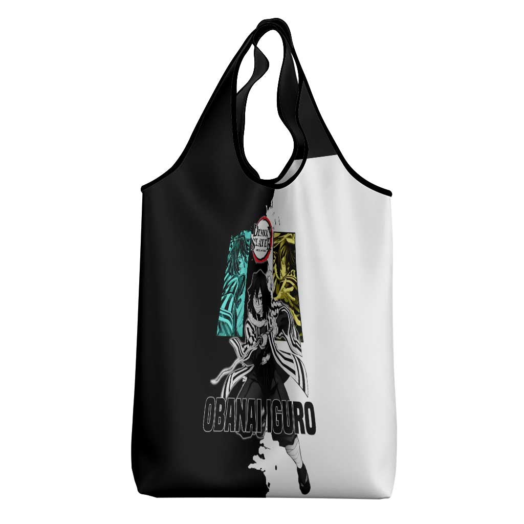 Obanai Iguro from Demon Slayer Grocery Bag with Black and White Contrast Background and Serpent-Themed Manga Style Design - The Mazicc