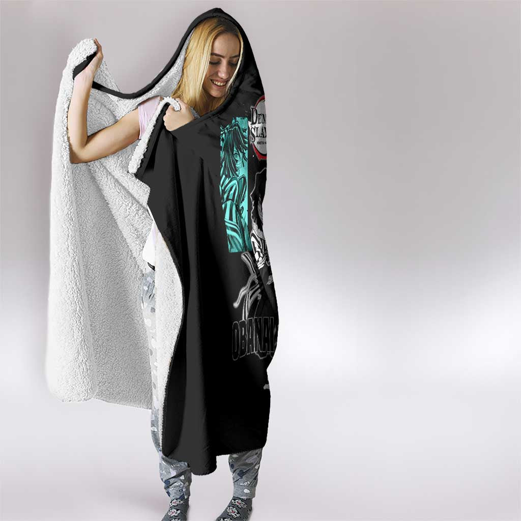 Obanai Iguro from Demon Slayer Hooded Blanket with Black and White Contrast Background and Serpent-Themed Manga Style Design - The Mazicc