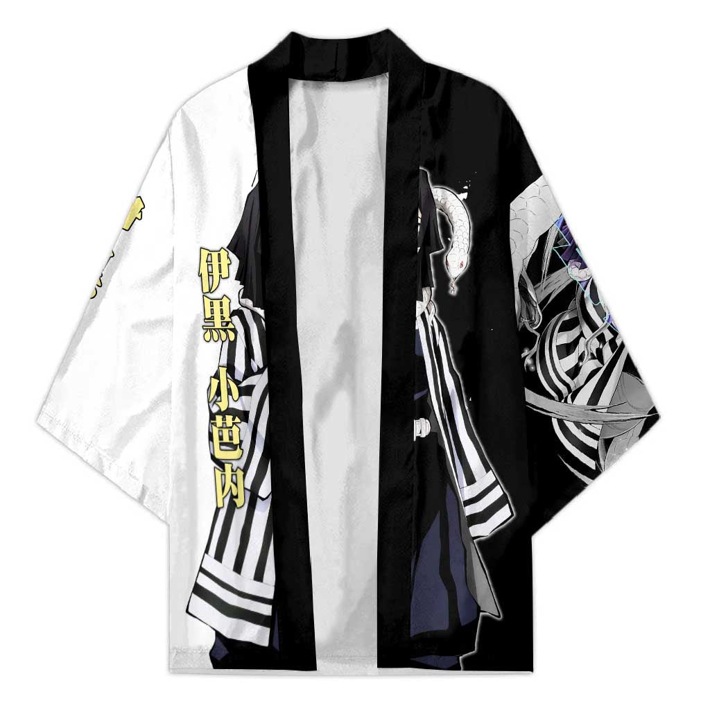 Obanai Iguro from Demon Slayer Kimono with Black and White Contrast Background and Serpent-Themed Manga Style Design - The Mazicc