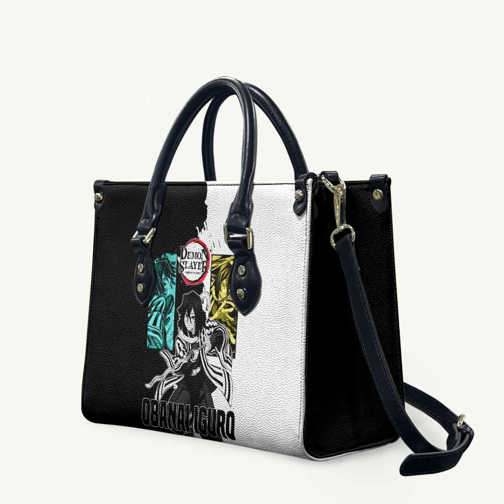 Obanai Iguro from Demon Slayer Leather Bag with Black and White Contrast Background and Serpent-Themed Manga Style Design - The Mazicc