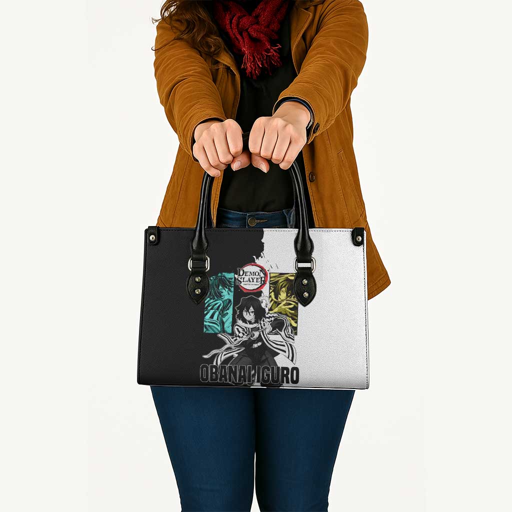Obanai Iguro from Demon Slayer Leather Bag with Black and White Contrast Background and Serpent-Themed Manga Style Design - The Mazicc