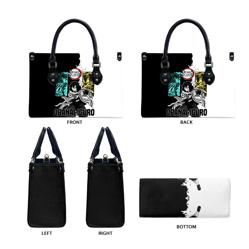 Obanai Iguro from Demon Slayer Leather Bag with Black and White Contrast Background and Serpent-Themed Manga Style Design - The Mazicc
