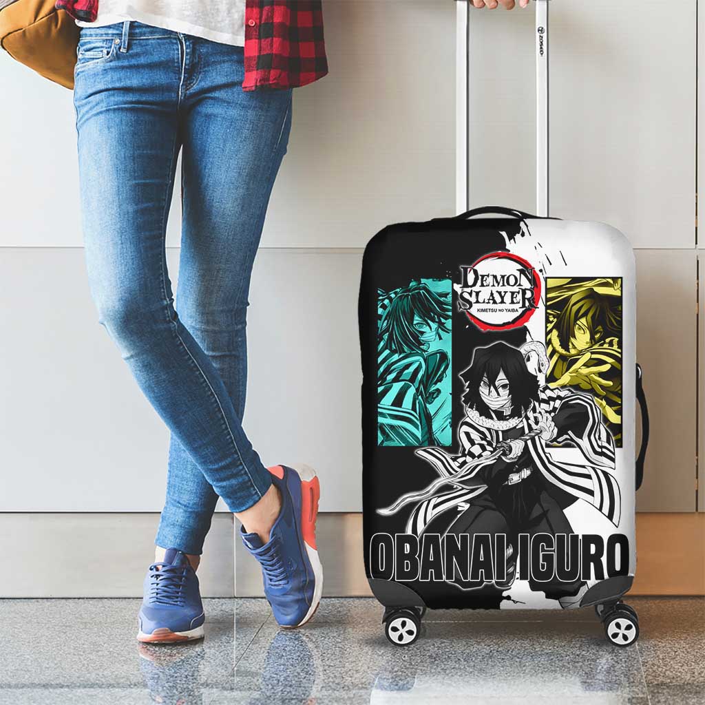 Obanai Iguro from Demon Slayer Luggage Cover with Black and White Contrast Background and Serpent-Themed Manga Style Design - The Mazicc