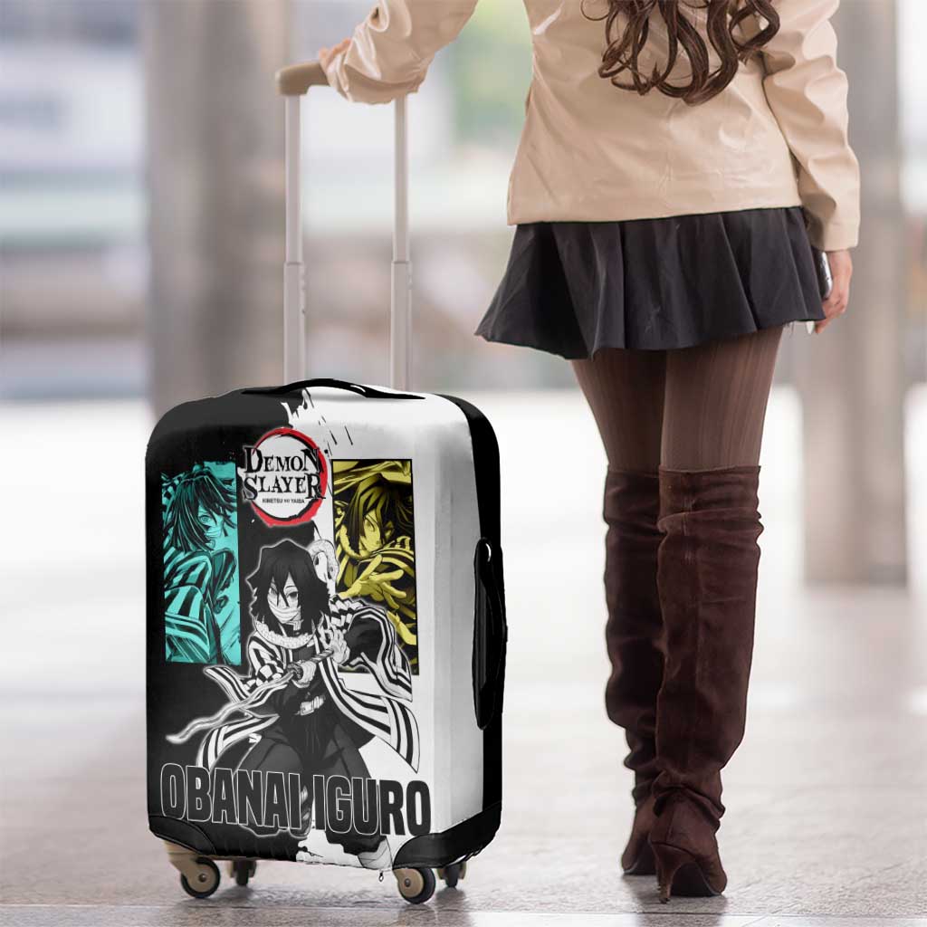Obanai Iguro from Demon Slayer Luggage Cover with Black and White Contrast Background and Serpent-Themed Manga Style Design - The Mazicc