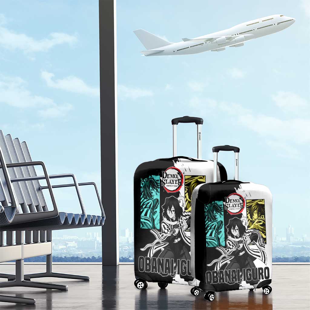 Obanai Iguro from Demon Slayer Luggage Cover with Black and White Contrast Background and Serpent-Themed Manga Style Design - The Mazicc