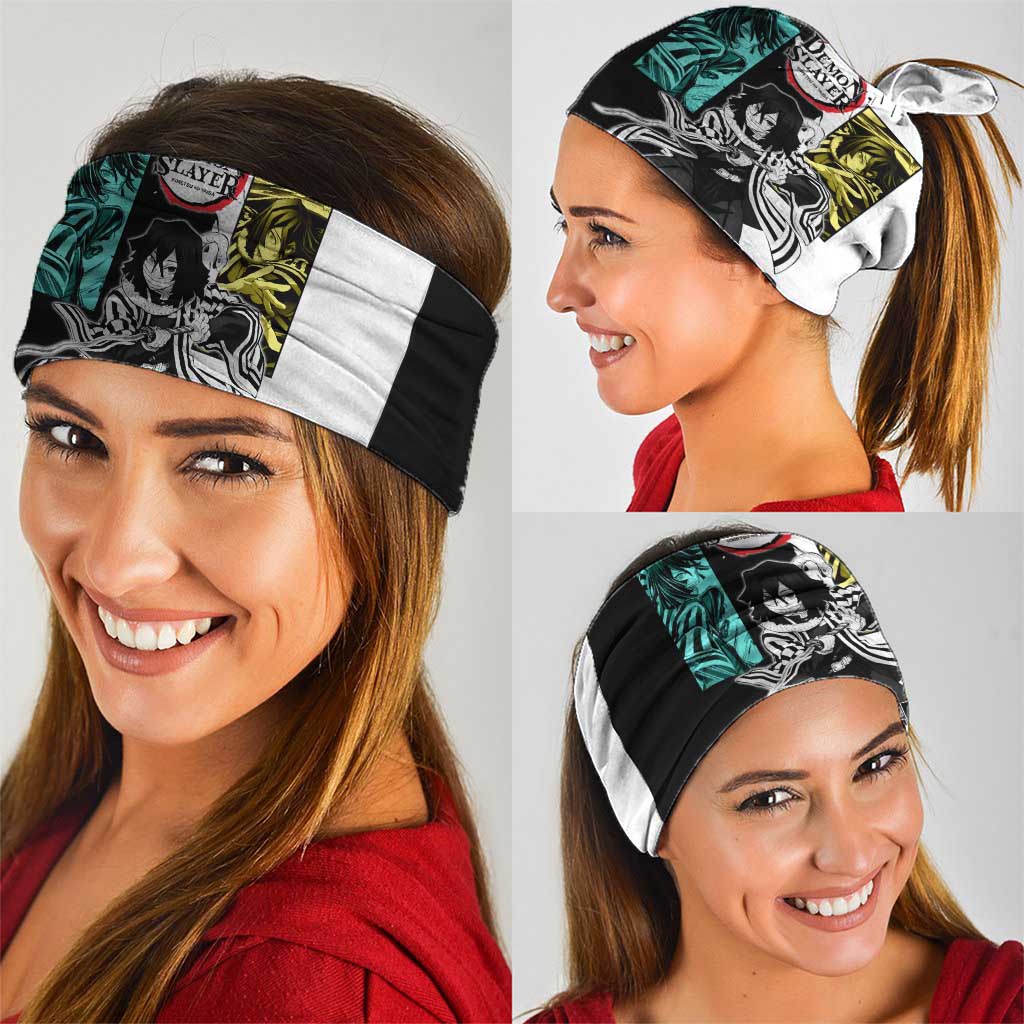 Obanai Iguro from Demon Slayer Neck Gaiter with Black and White Contrast Background and Serpent-Themed Manga Style Design - The Mazicc