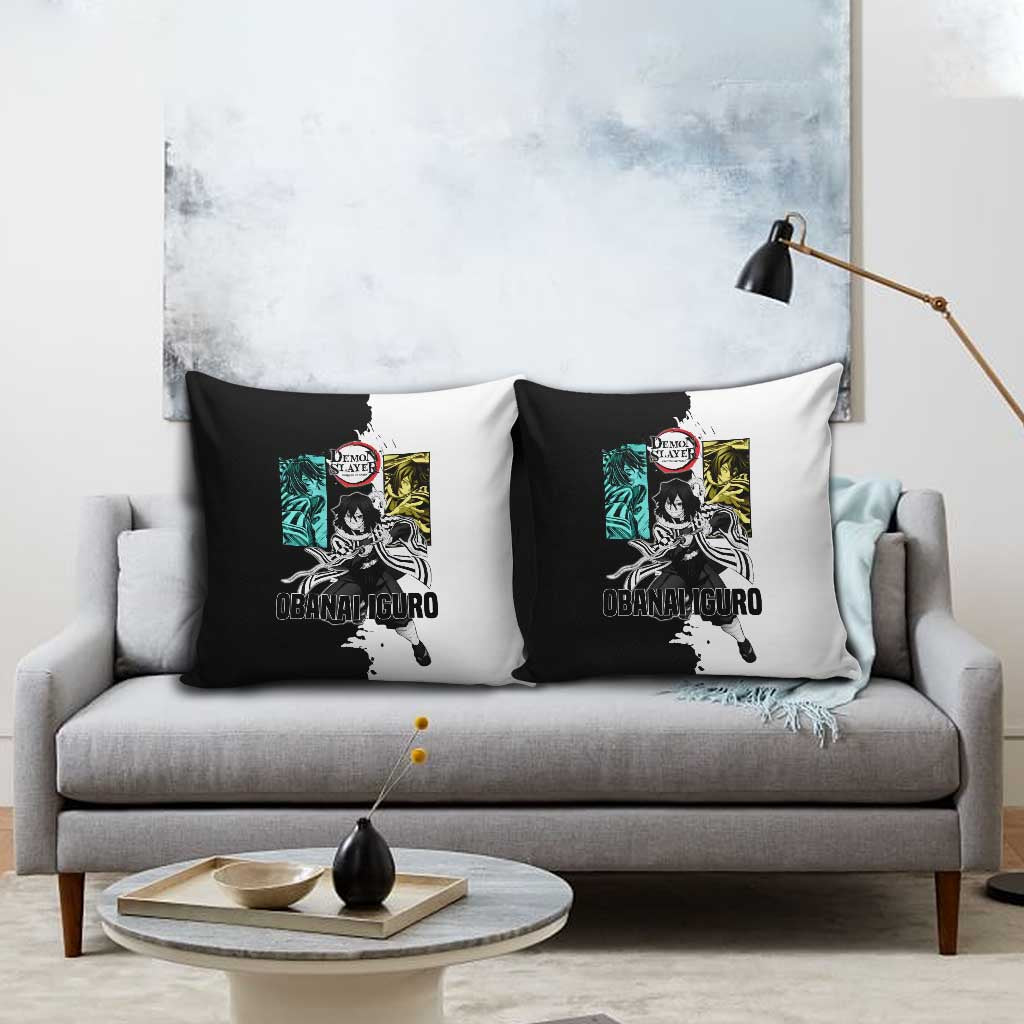 Obanai Iguro from Demon Slayer Pillow Cover with Black and White Contrast Background and Serpent-Themed Manga Style Design - The Mazicc