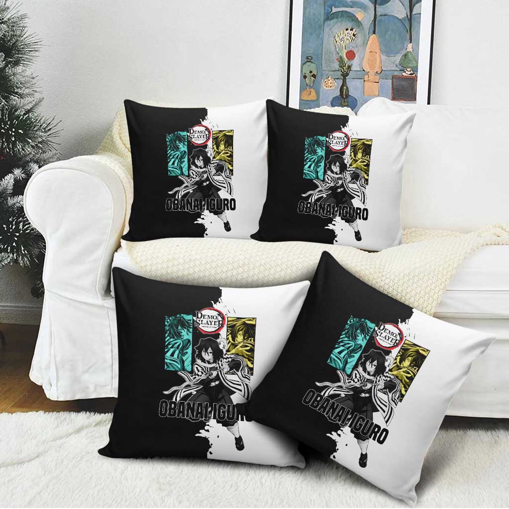 Obanai Iguro from Demon Slayer Pillow Cover with Black and White Contrast Background and Serpent-Themed Manga Style Design - The Mazicc